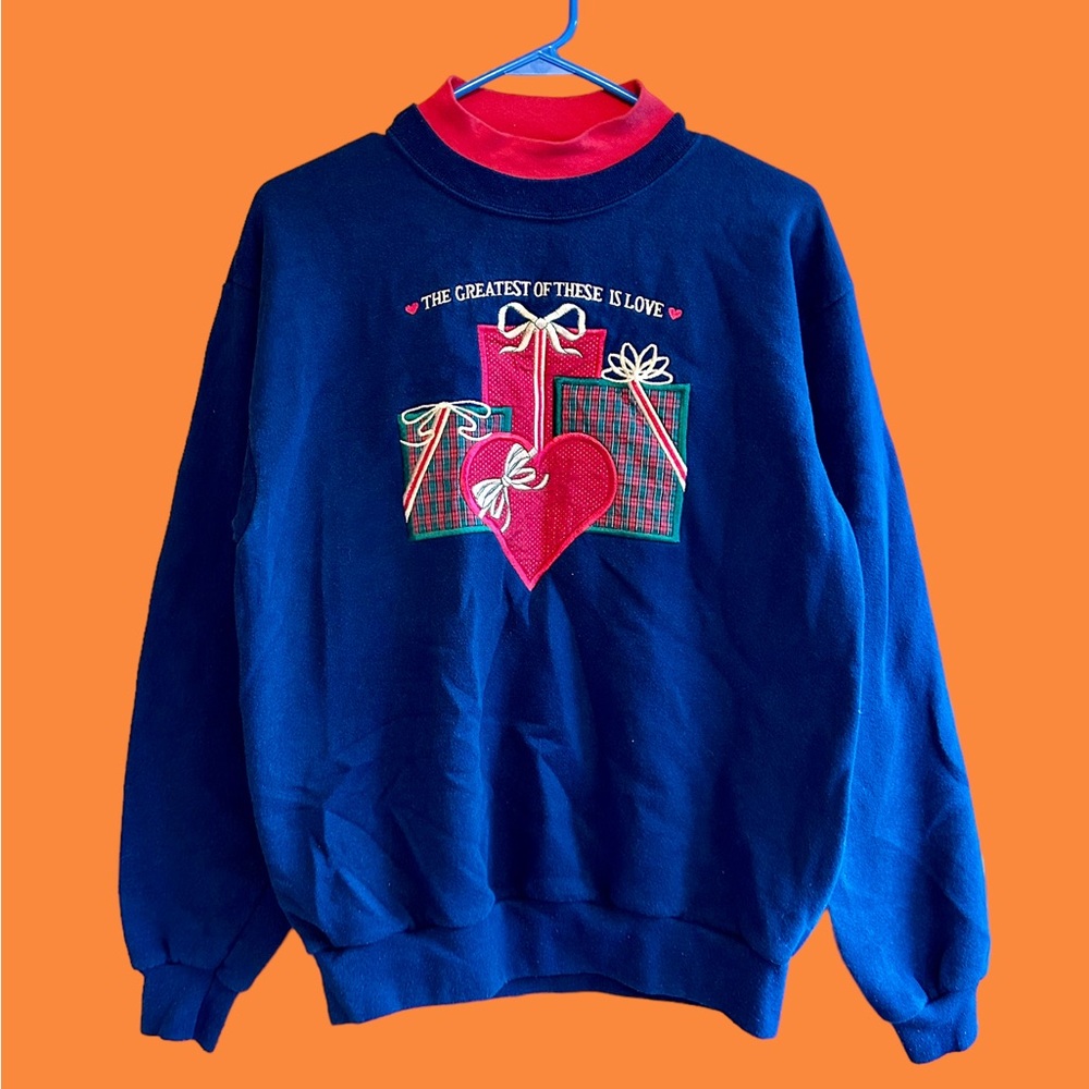 Vintage 90s Embroidered Holiday Sweatshirt.